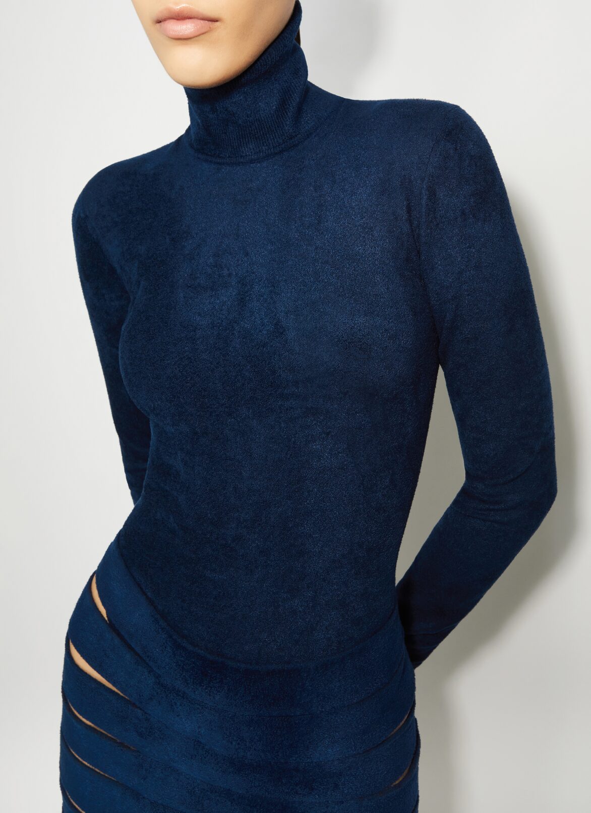 Velvet highneck body ALAÏA BLUE VELVET HIGHNECK BODY